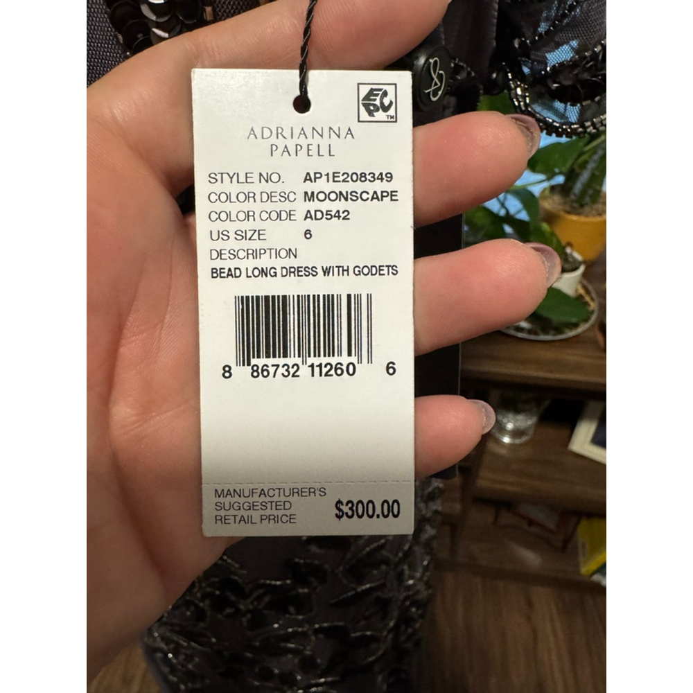 Women's Adrianna Papell Beaded Moonscape Maxi Dress US 6 Grey Black - Picture 7 of 13